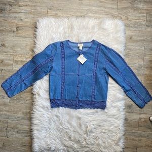 Kroshetta Handmade Crocheted Jean Button Up Large